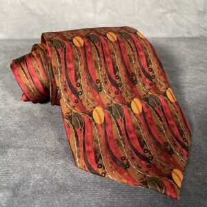 Fox & Chave Neck Tie Red & Brown Coffee Bean Design 3.75x60" 100% Silk Handmade